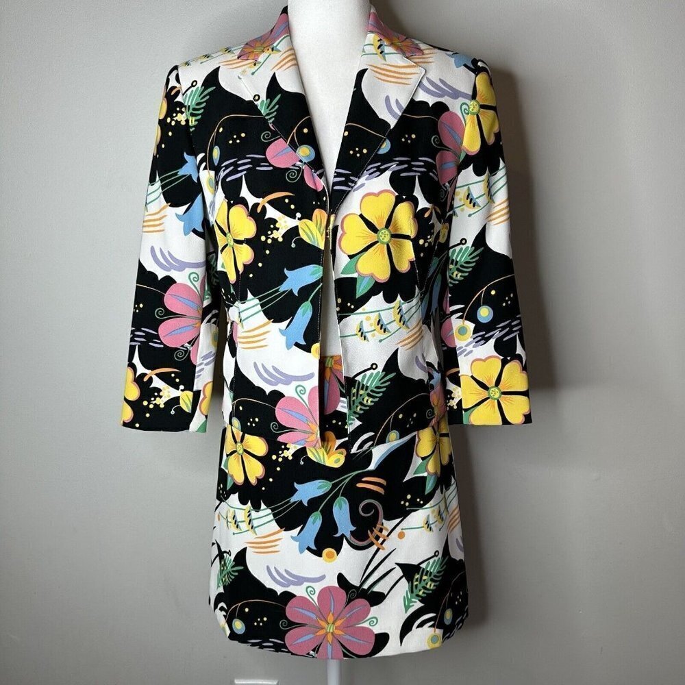 Rare Vintage Alberto Makali for Cache Floral Print Jacket and‎ Skirt Suit 4/6